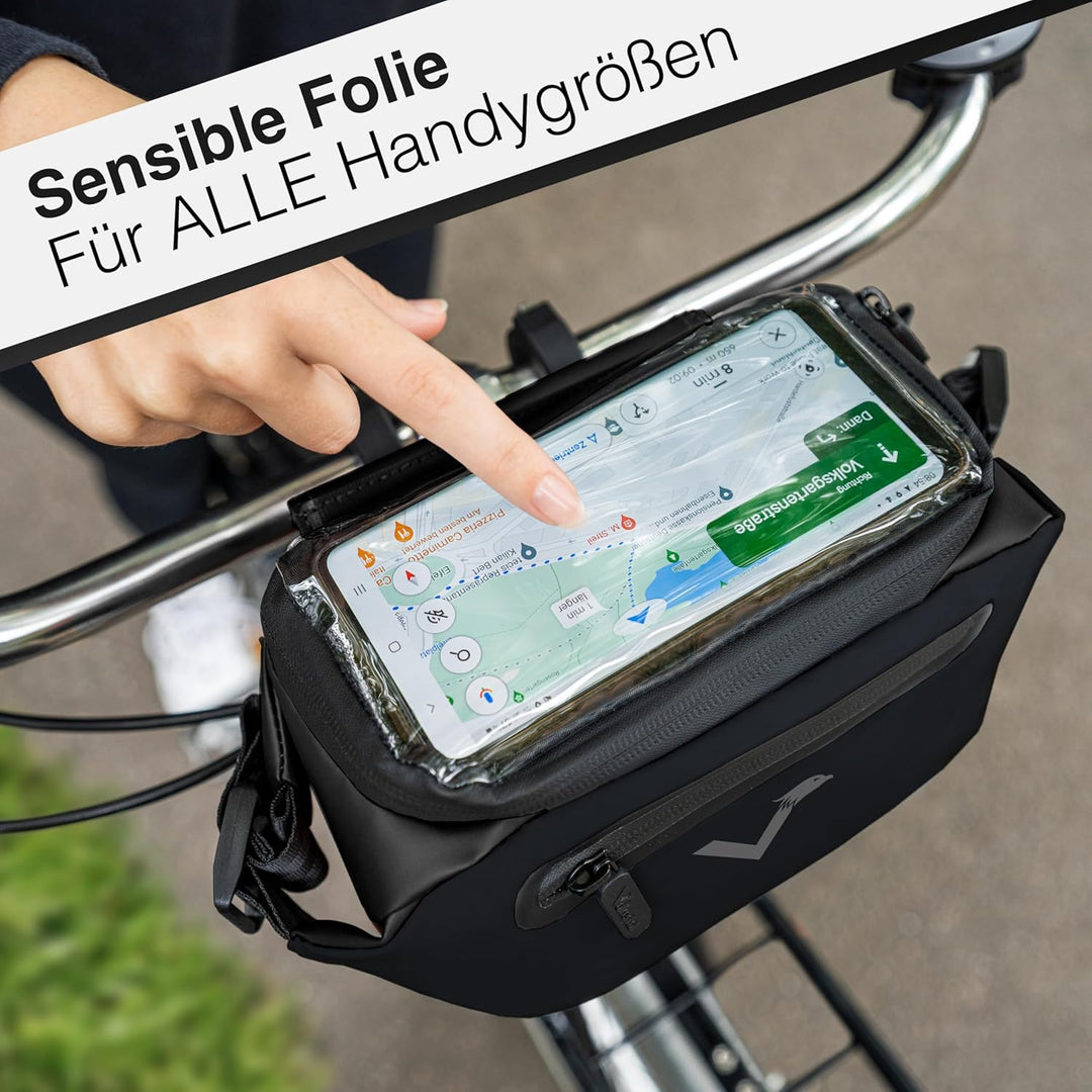 Valkental x KLICKfix 3in1 Lenkertasche 4L, Handyfach, Ebike geeignet | Vollreflektierend für hohe Si