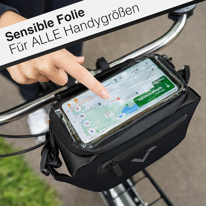 Valkental x KLICKfix 3in1 Lenkertasche 4L, Handyfach, Ebike geeignet | Vollreflektierend für hohe Si