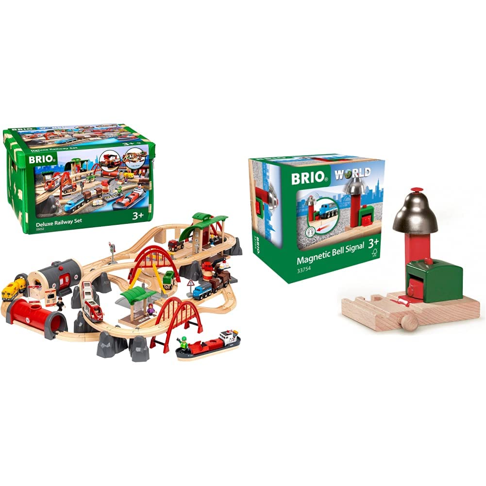 BRIO World 33052 Strassen &amp; Schienen Bahn Set Deluxe – Strassen &amp; Schienen Eisenbahn &amp; World 33754 M