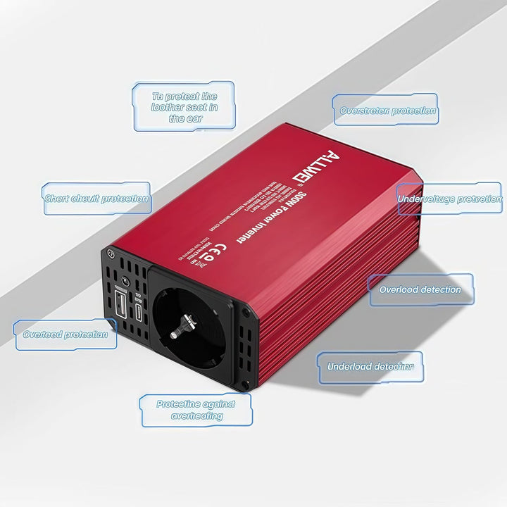 ALLWEI 300W Wechselrichter 12V auf 230V Spannungswandler, Stromwandler mit Typ-C & USB Anschluss, In