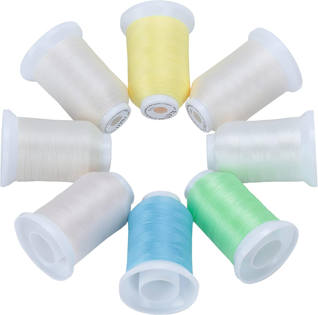 New brothread 8 Spulen UV Farbwechsel Maschinenstickgarn 30WT 500M (550Y) Jede Spule zum Sticken, Qu