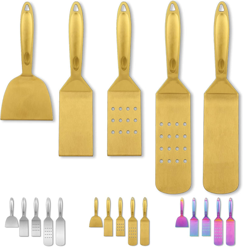 Berglander Gold BBQ Grillbesteck Set 5 Stück, Grillzubehör Edelstahlgriff mit Baklite zusammenbauen,