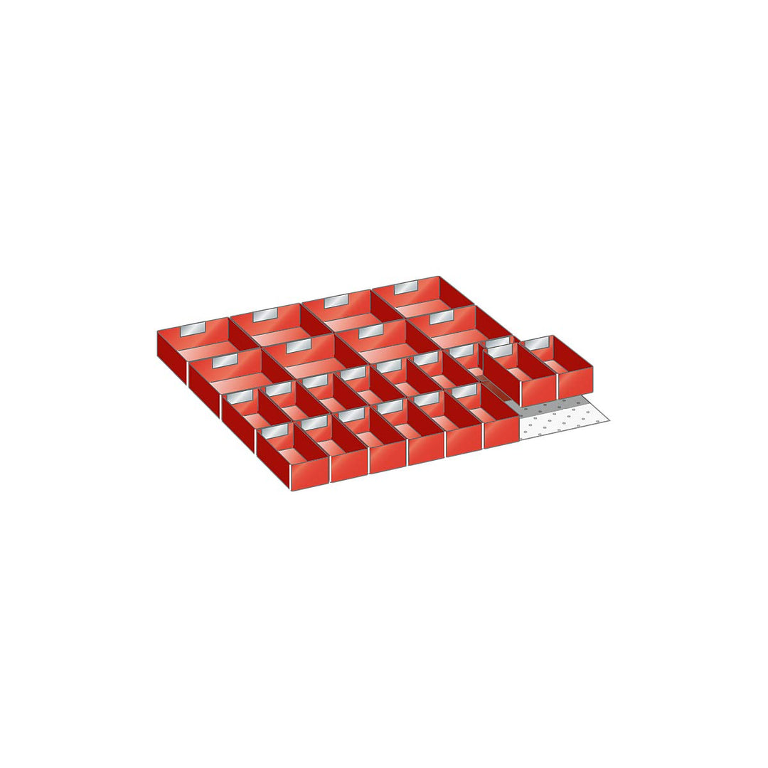 LISTA Einsatzkästen, Fronthöhe 75 mm, 16 kästen 150x75 mm, 7 kästen 150x150 mm, Schubladennutzgrösse