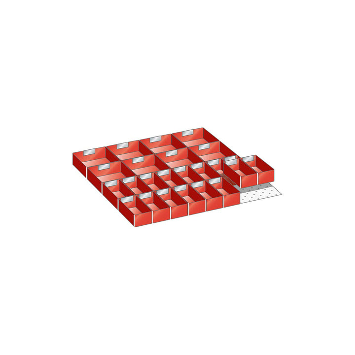 LISTA Einsatzkästen, Fronthöhe 75 mm, 16 kästen 150x75 mm, 7 kästen 150x150 mm, Schubladennutzgrösse
