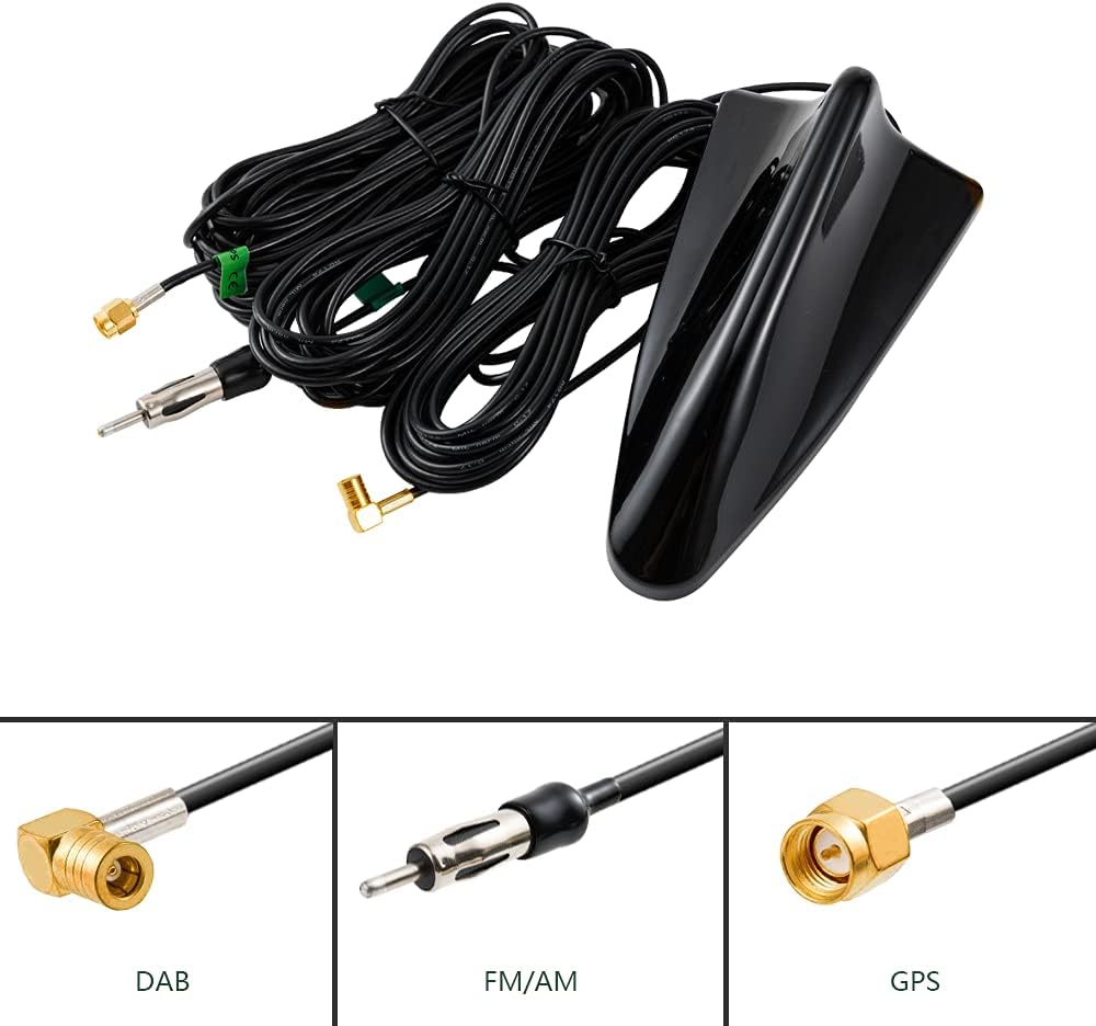 Vecys DAB DAB+ FM/AM GPS Autoantenne Haifischflosse Autoradio Antennensignalverstärker SMA zu SMB zu