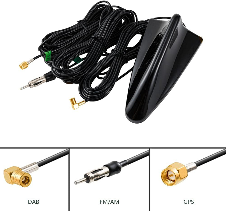 Vecys DAB DAB+ FM/AM GPS Autoantenne Haifischflosse Autoradio Antennensignalverstärker SMA zu SMB zu