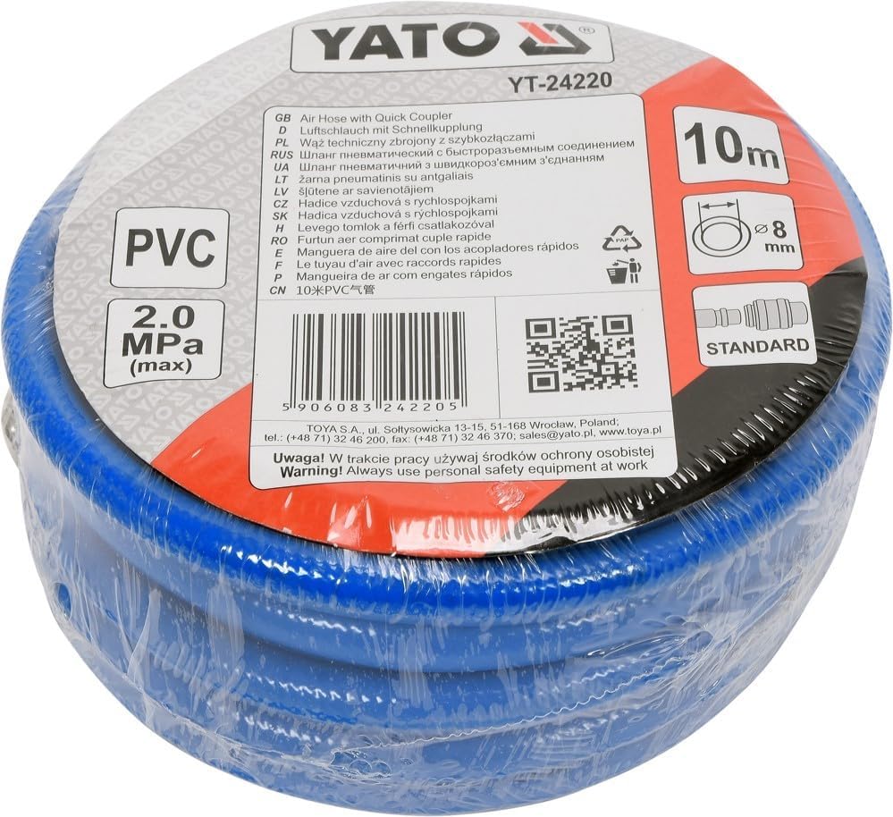 YATO YT-24220 YT-Werkzeuge, Blau, 10 m Innen-Ø 8 mm 10m InnenØ 8mm Blau, 10m InnenØ 8mm Blau