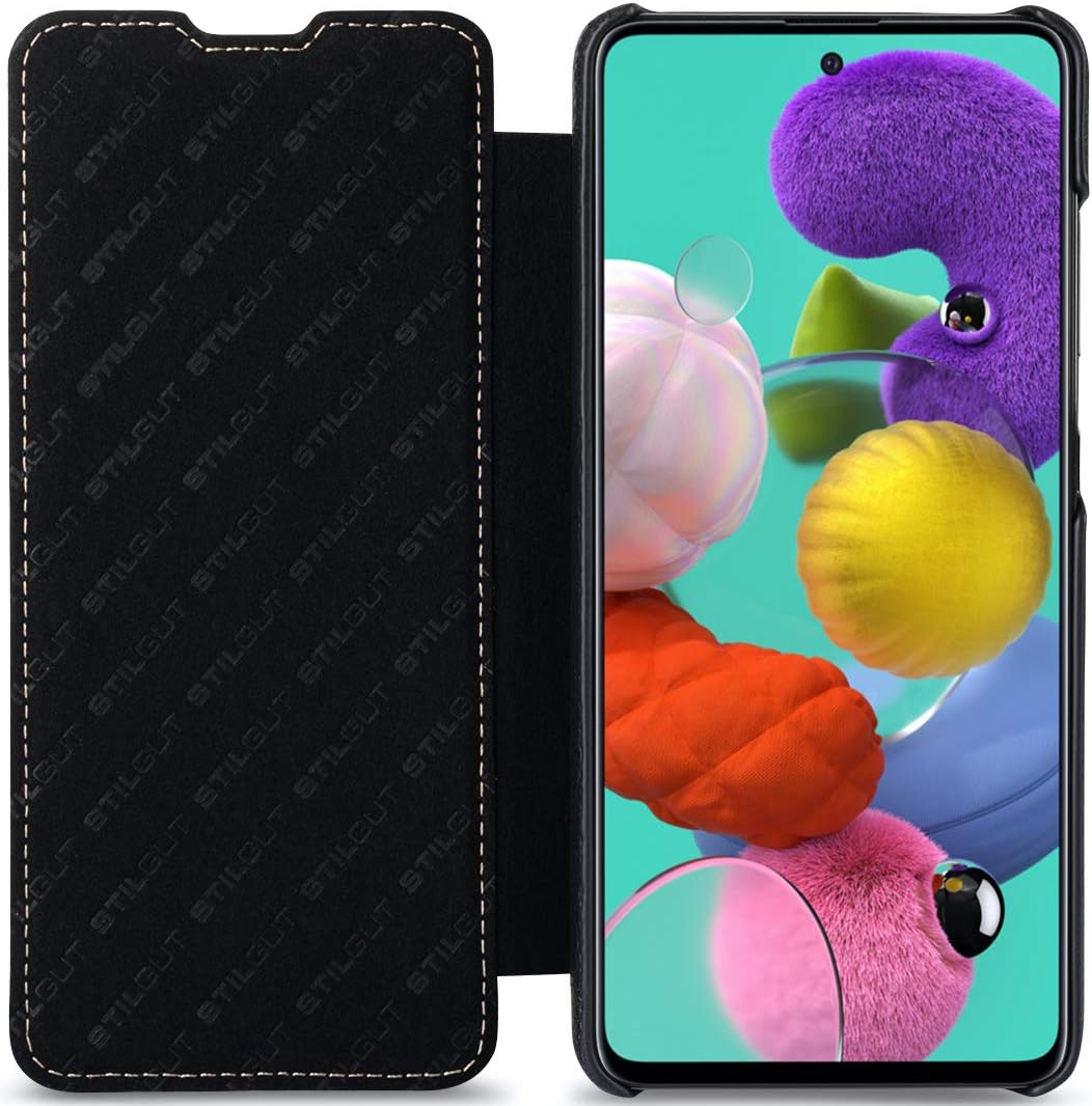 STILGUT Book Case kompatibel mit Samsung Galaxy A51 Hülle aus Leder zum Klappen, Klapphülle, Handyhü