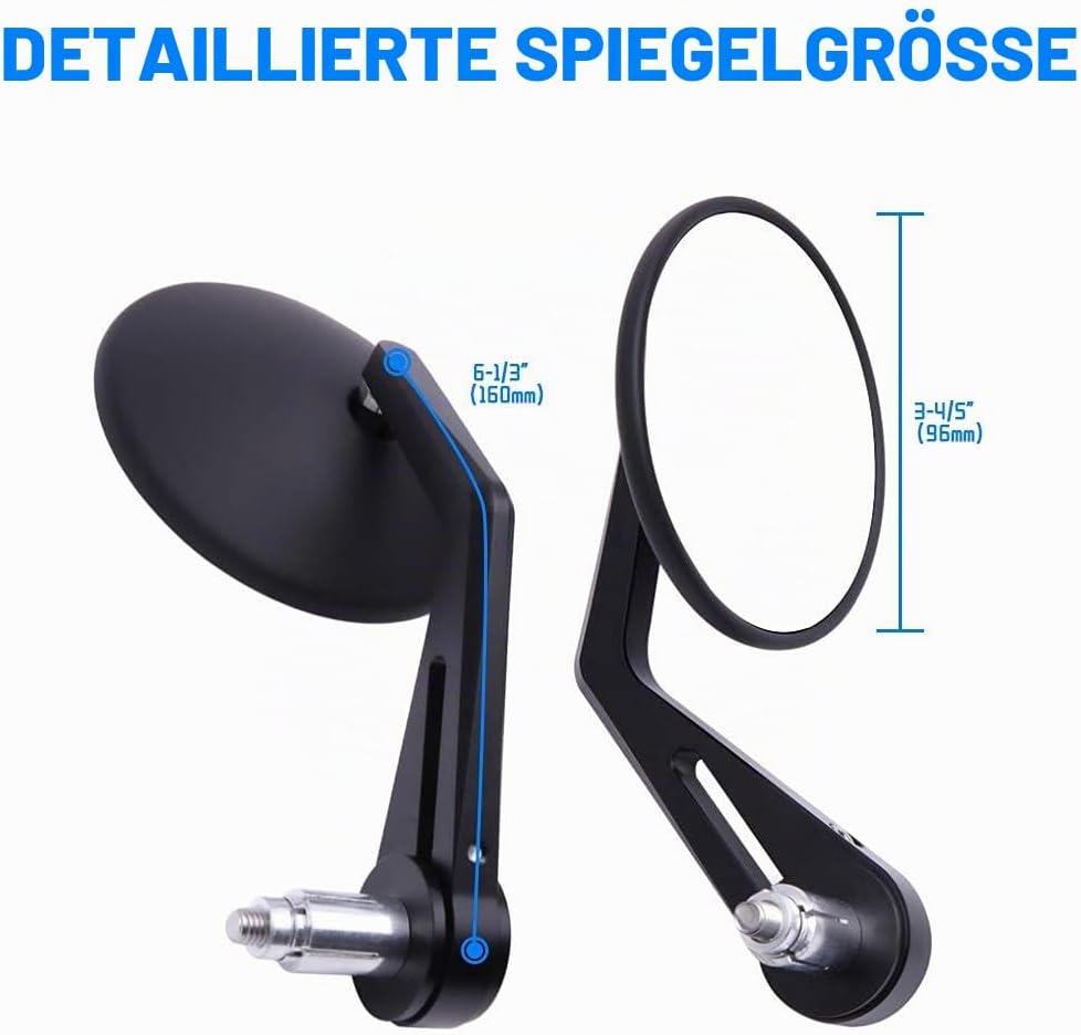 Universal Lenkerendenspiegel Motorrad Rückspiegel Motorrad Spiegel mit E-geprüft, CNC Spiegelstange,
