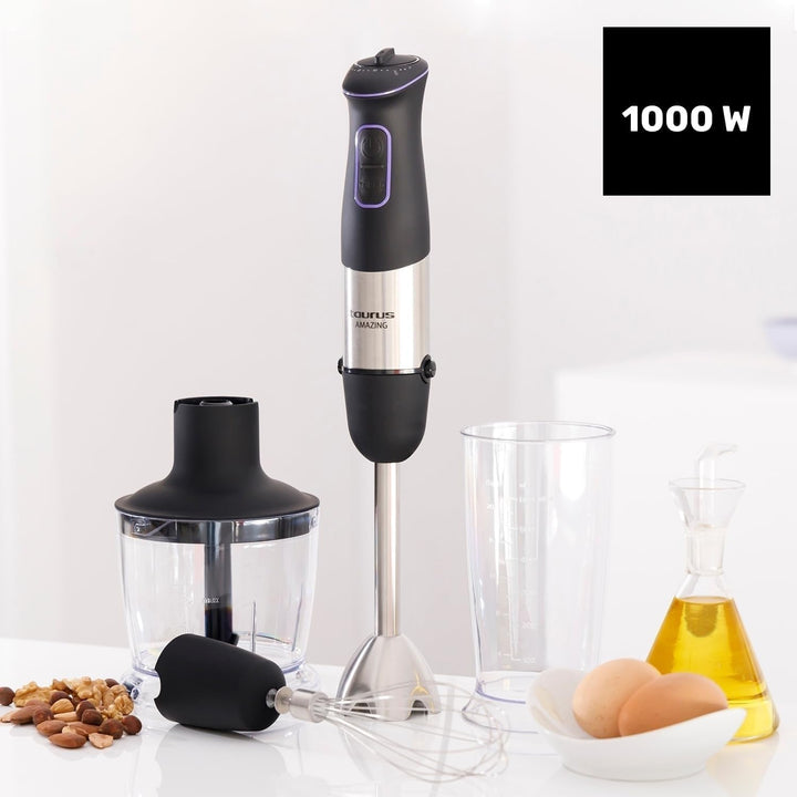 Taurus | Stabmixer -Set| 1000W | 20 Geschwindigkeitsstufen | Turbo-Funktion | 4 Edelstahlklingen | e