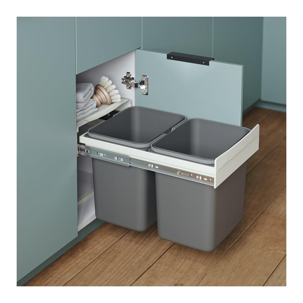 REJS Einbau-Mülleimer für 40 cm Schrank 2-fach Abfallsystem mit Deckel Soft-Close & Vollauszug 2 x 1