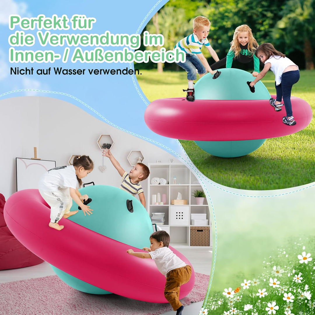 COSTWAY Aufblasbare Kuppelwippe für Kinder, 223 cm grosse Kinderwippe zum Rollen, Neigen, Klettern &