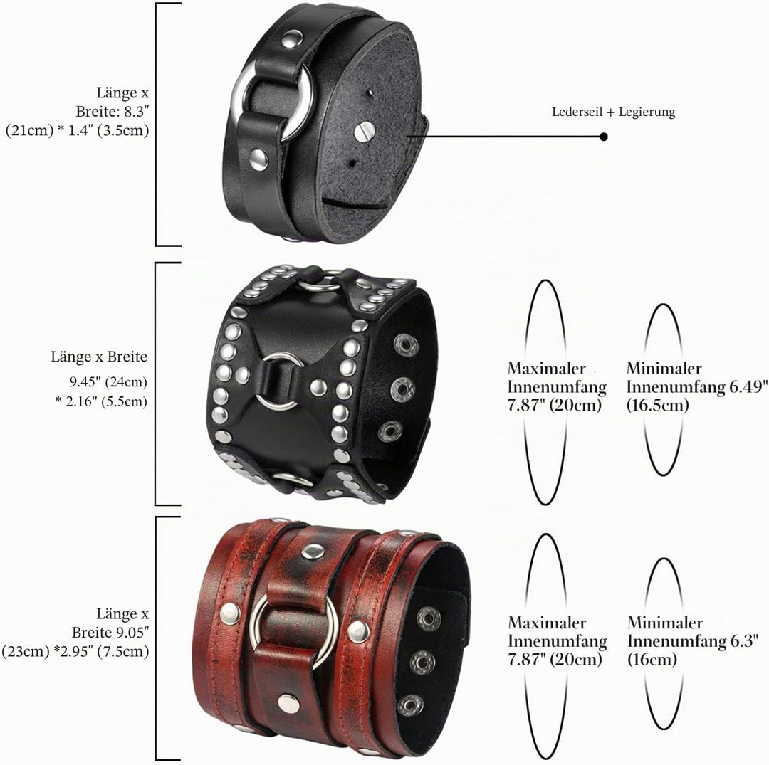 OIDEA ECHT Retro Breits Herren Kunstleder Armband Punk Style, Rock Manschette Wrap für Männer Junge