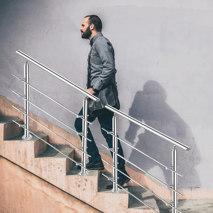 Tubiaz Edelstahl Handlauf Treppengeländer Geländer für Treppen Brüstung Balkon 80CM mit 4 Querstrebe