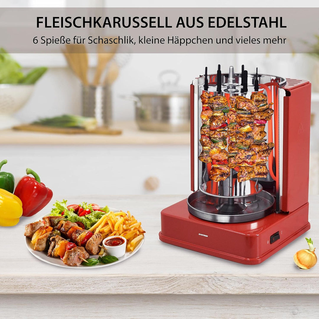 Syntrox Germany Dönergrill ROT-1400W-RED-Avila Gyrosgrill Kebapgrill Schaschlikgrill Rotisserie Hähn