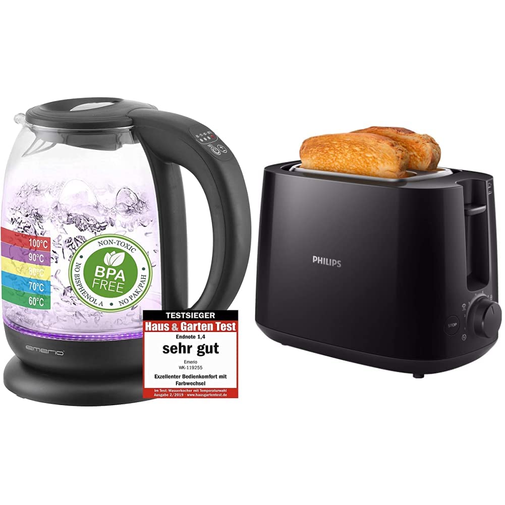 Emerio WK-119255 TESTSIEGER Haus & Garten Test 02/2019, Glas Wasserkocher mit Temperaturwahl 2200 Wa