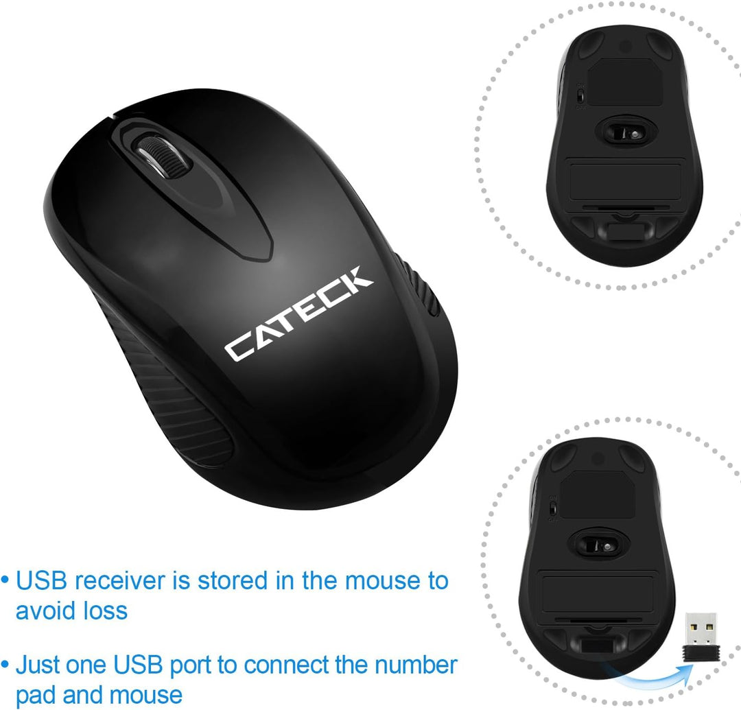 CATECK Ziffernblock und Maus Kombination, 2,4G kabellose Mini USB Ziffernblock und Maus Kombination