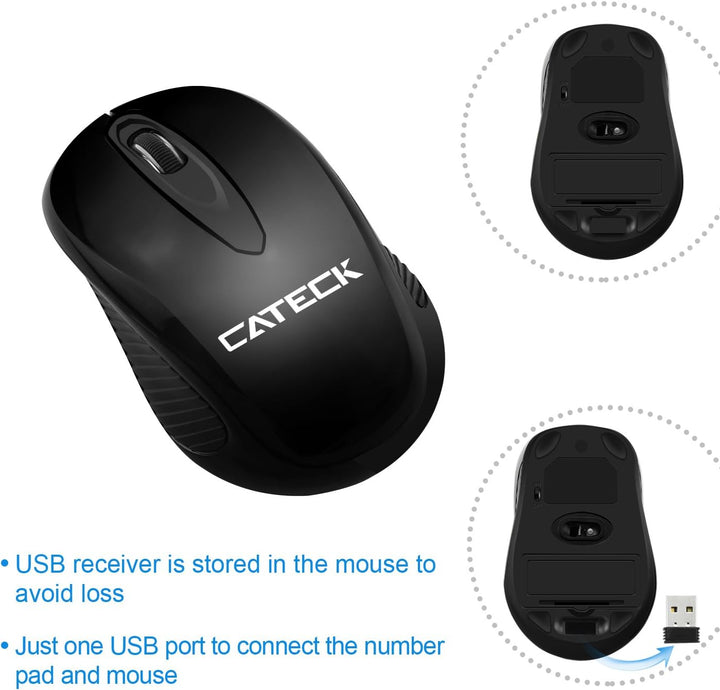 CATECK Ziffernblock und Maus Kombination, 2,4G kabellose Mini USB Ziffernblock und Maus Kombination