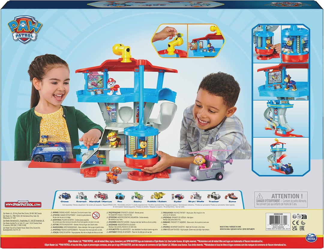 PAW Patrol, Lookout Tower, Hauptquartier Spielset mit 1 Chase Basis Fahrzeug, 2 Chase Figuren und Zu