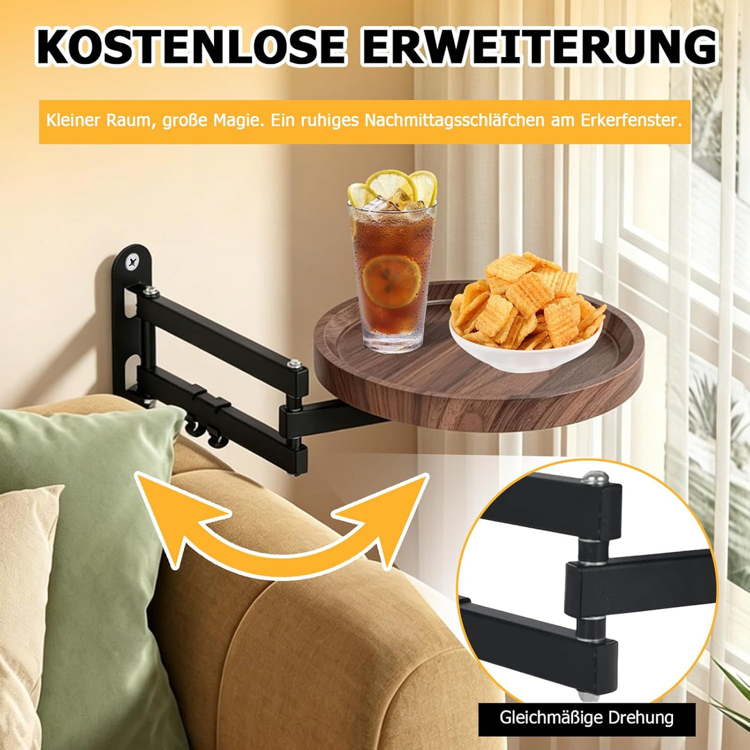 Wandklapptisch Rund, 720° Frei Einstellbar Klapptisch Wand Schreibtisch, 30cm Ausziehbar Tisch Aus H