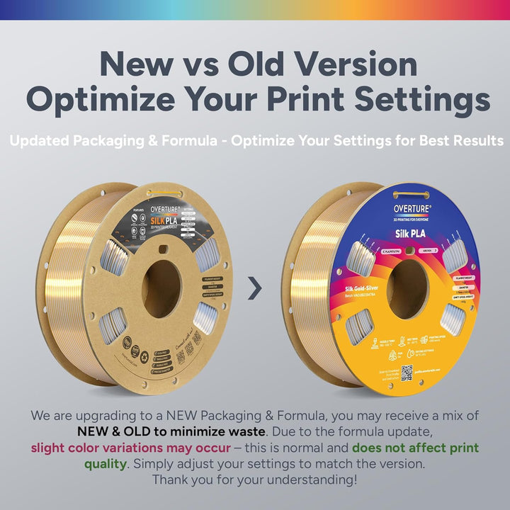 OVERTURE Silk PLA Zweifarbig Filament 1.75mm für 3D Drucker, 1kg Spule (2.2lbs), Massgenauigkeit +/-