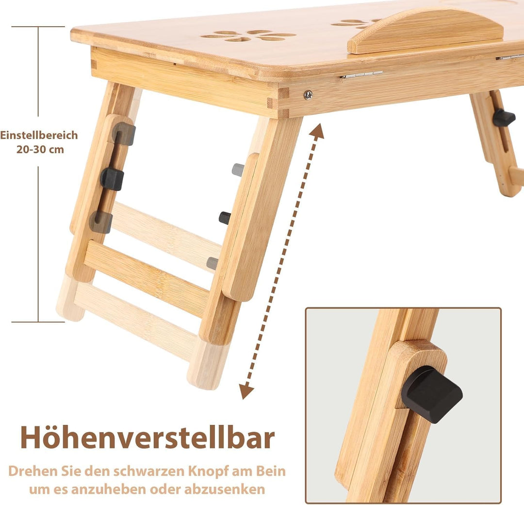Klappbarer Laptoptisch Höhenverstellbar Lapdesk Notebooktisch mit Neigung Getränkehalter Laptop Tisc