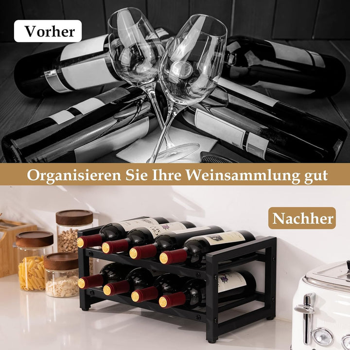 COSTWAY Weinregal Metall, Flaschenregal mit 2 Ablagen, für bis zu 8 Flaschen, Flaschenständer schwar
