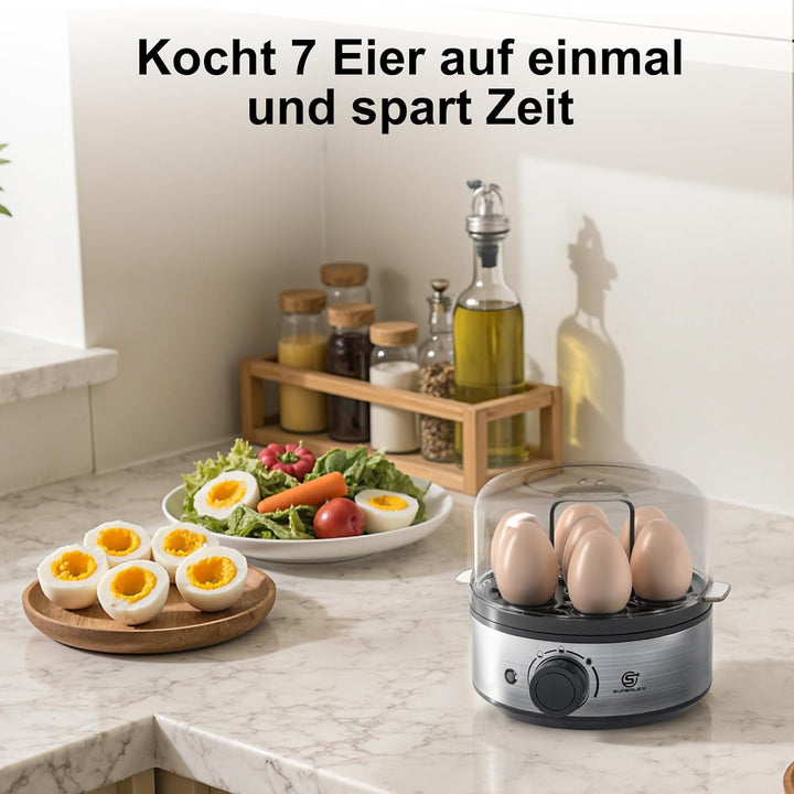 Eierkocher 7 Eier Elektrischer 400W Edelstahl Automatischer Eier Kocher Egg Cooker Kleiner Eierkoche