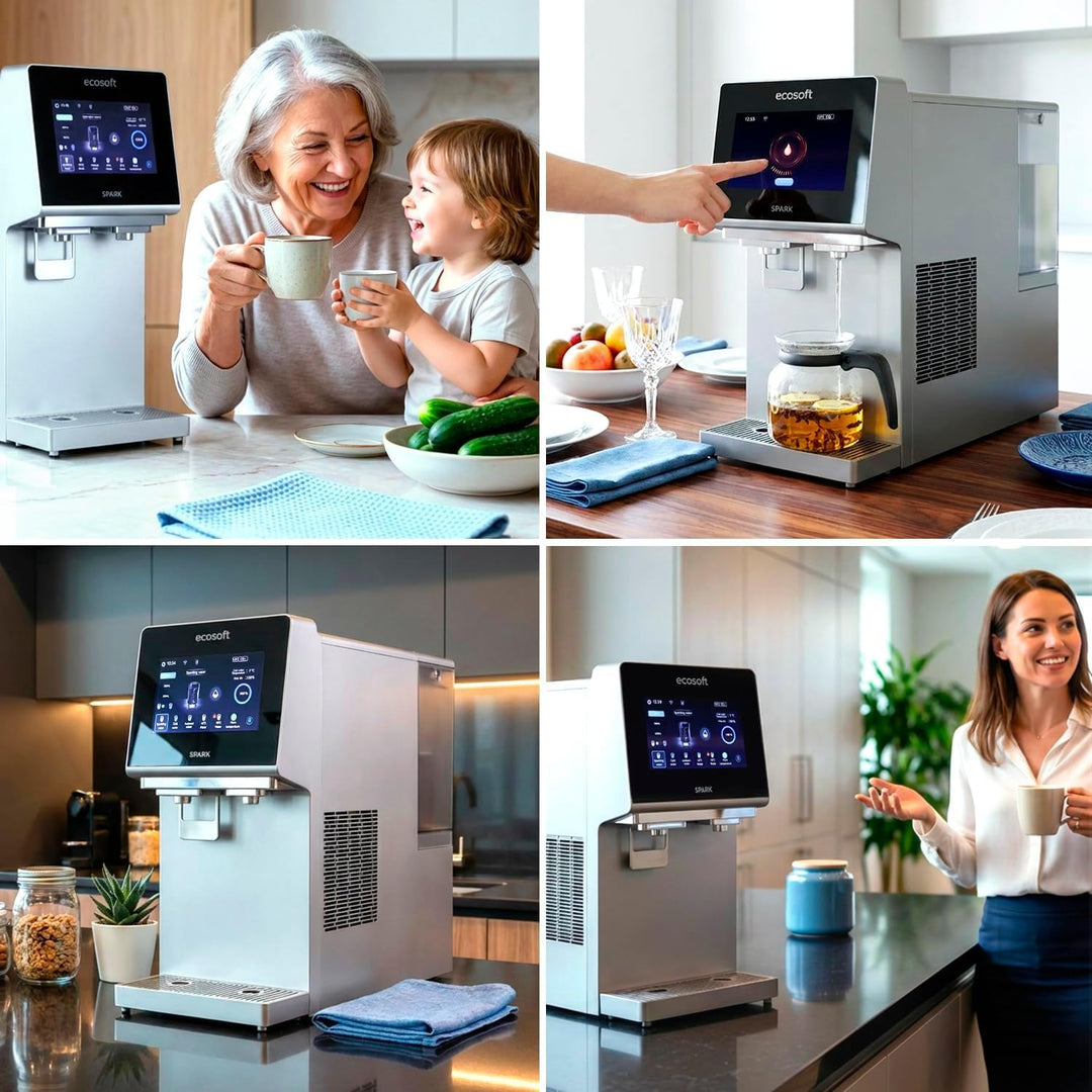 Ecosoft Wasserspender Spark – Auftisch Osmoseanlage mit 4-Stufiger-Filtrierung – UV-Reinigung, Touch