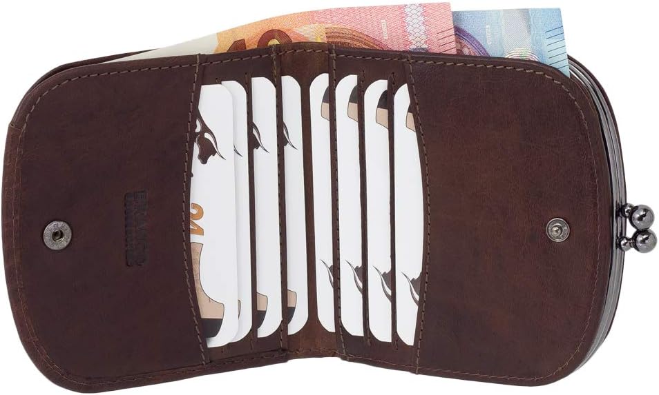 Leder Damen Geldbörse Portemonnaie Geldbeutel Bügelbörse mit Knipser 16771 Farbe Braun, Braun