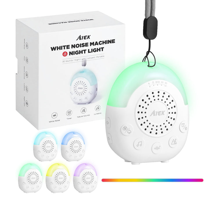 AIEK Baby White Noise Machine, 30 beruhigende Schlafgeräusche, 5 Farben Baby Nachtlicht Timer, Schla