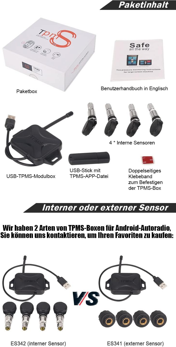 erisin Universal USB Reifendrucksensor Reifendruckkontrollsystem USB TPMS Modul Reifendruckprüfer mi