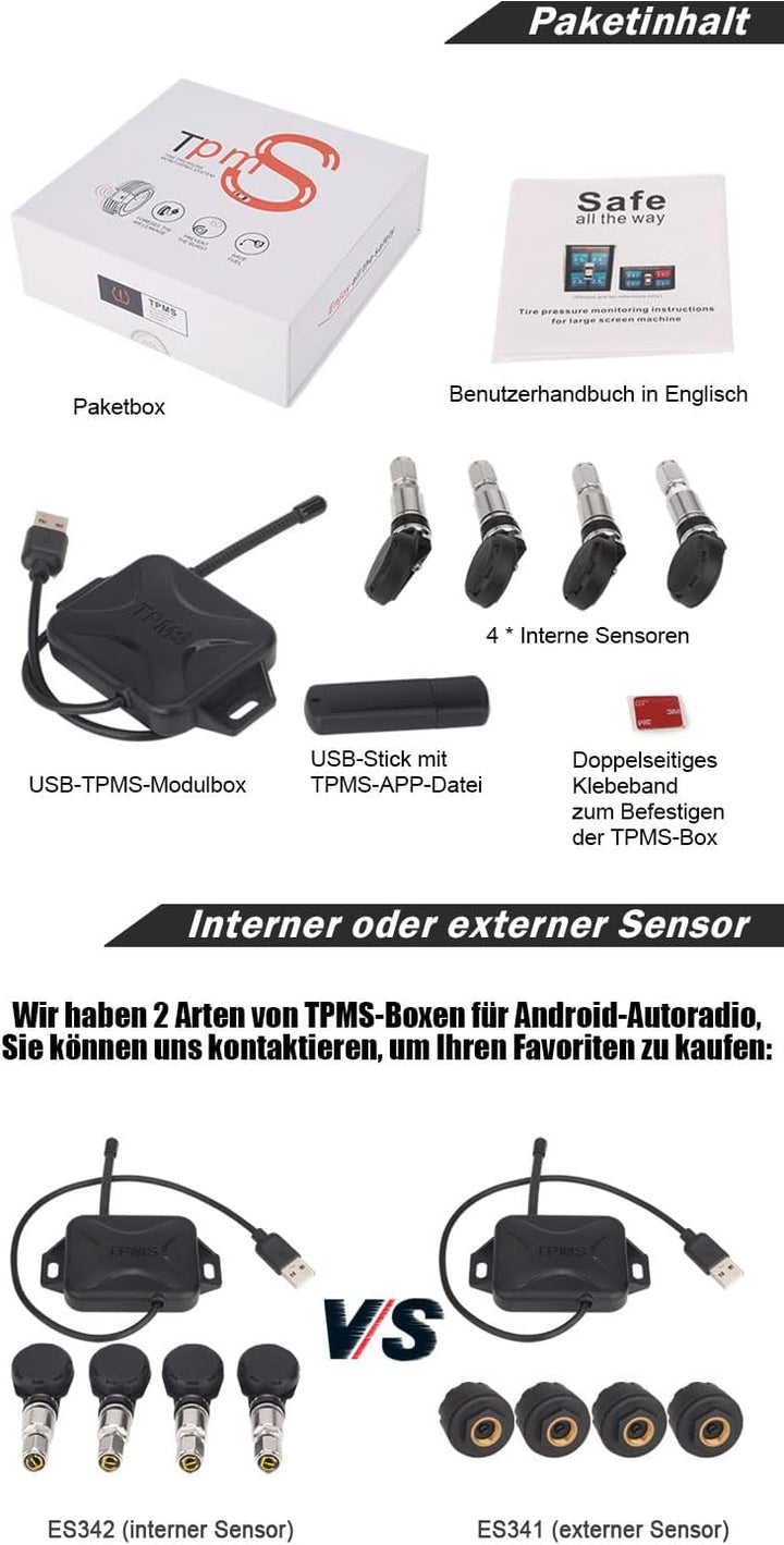 erisin Universal USB Reifendrucksensor Reifendruckkontrollsystem USB TPMS Modul Reifendruckprüfer mi