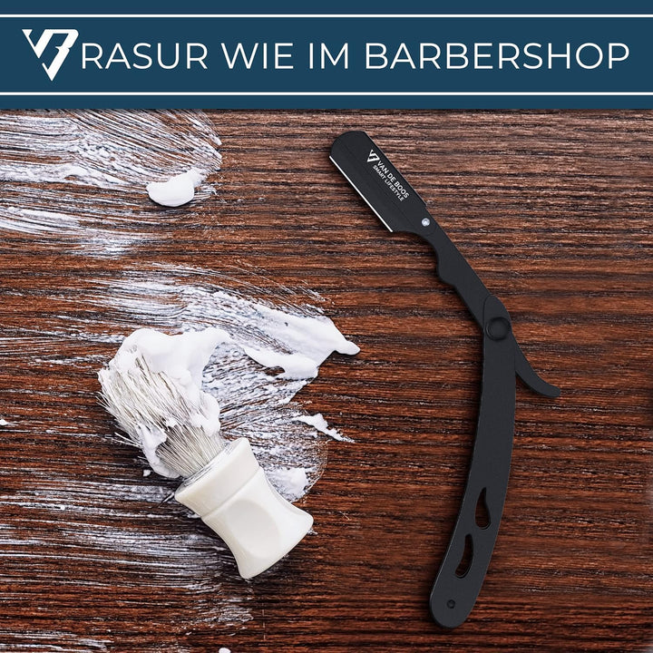 Van De Boos® Rasiermesser-Set mit 100 Derby Wechselklingen - Hochwertiges Edelstahl Barbier Bartmess