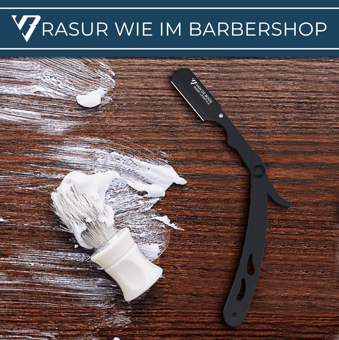 Van De Boos® Rasiermesser-Set mit 100 Derby Wechselklingen - Hochwertiges Edelstahl Barber Bartmesse