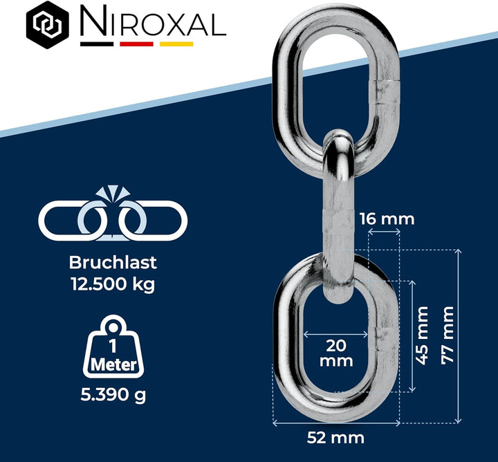 100cm = 1 meter 16mm starke Edelstahlkette Meterware V4A Kette kurzgliedrig am Stück Ankerkette A4 D