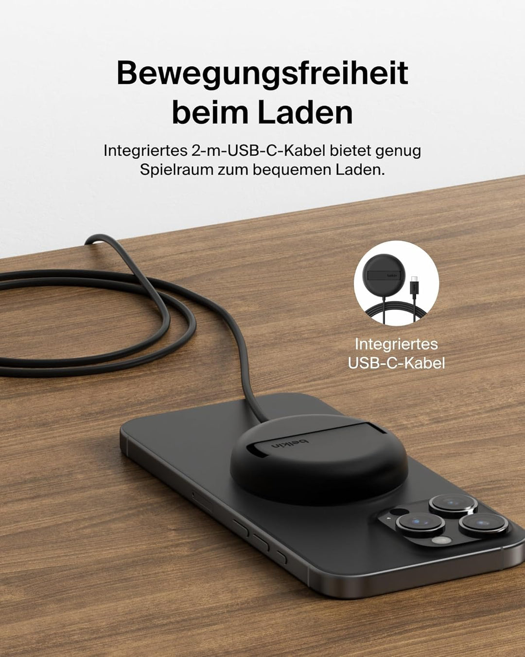 Belkin Magnetisches Kabelloses Ladegerät (15W) mit Ständer – zertifiziertes MagSafe Ladegerät, Qi2 L