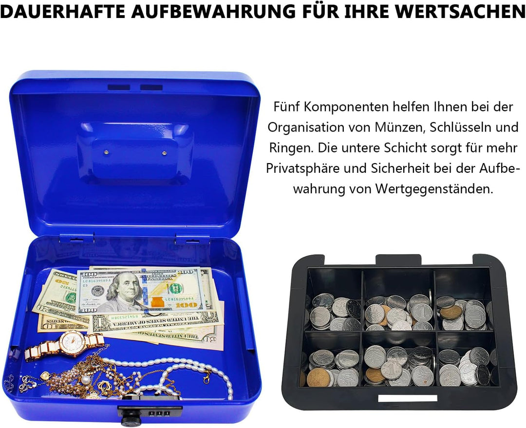 Geldkassette aus Stahl mit Zahlenschloss, kleine Geldkassette aus Metall mit abnehmbarem Geldfach, G