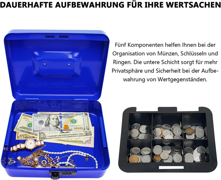 Geldkassette aus Stahl mit Zahlenschloss, kleine Geldkassette aus Metall mit abnehmbarem Geldfach, G