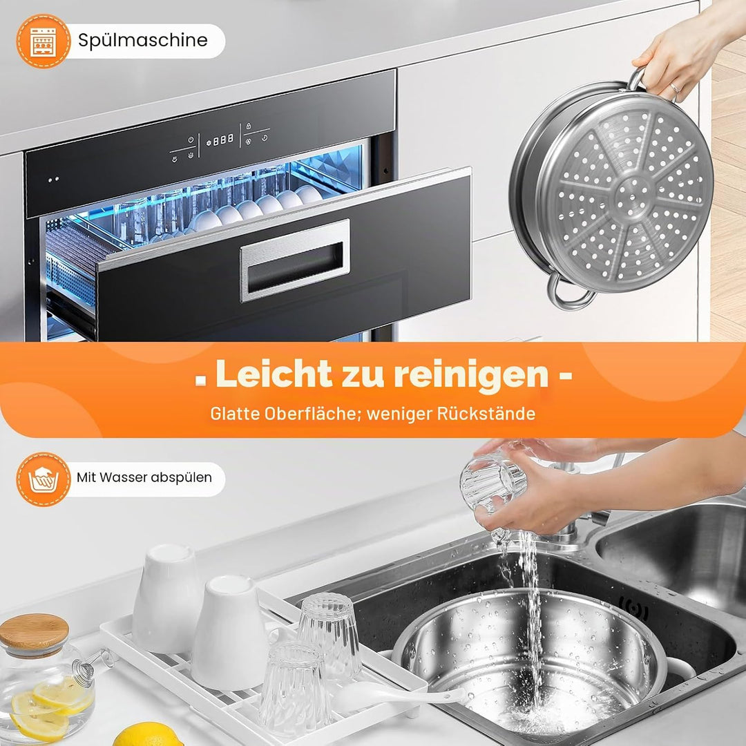 Mantowarka, 5 Etagen Dampfkocher mit Glasdeckel, Dampfgarer Topf für Induktionsherd, 26cm, 26cm