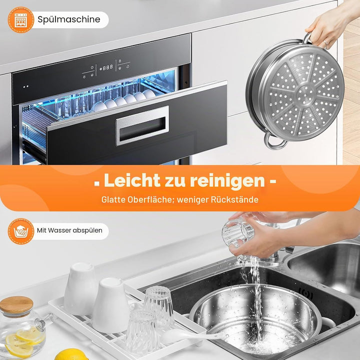 Mantowarka, 5 Etagen Dampfkocher mit Glasdeckel, Dampfgarer Topf für Induktionsherd, 26cm, 26cm