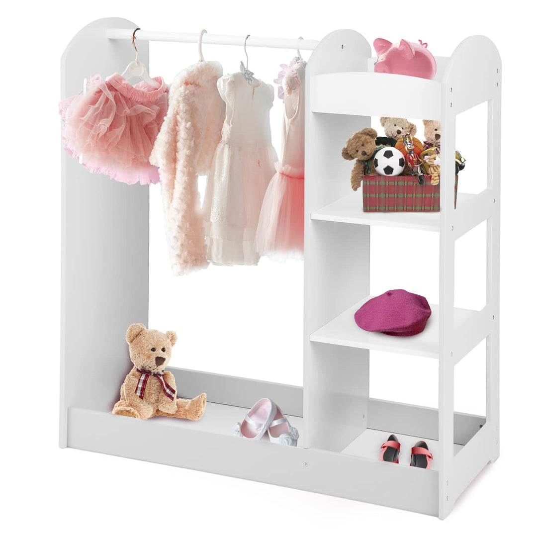 GOPLUS Kindergarderobe mit Spiegel, Kleiderständer mit 4 offenen Regalen & Kleiderstange, Garderobe