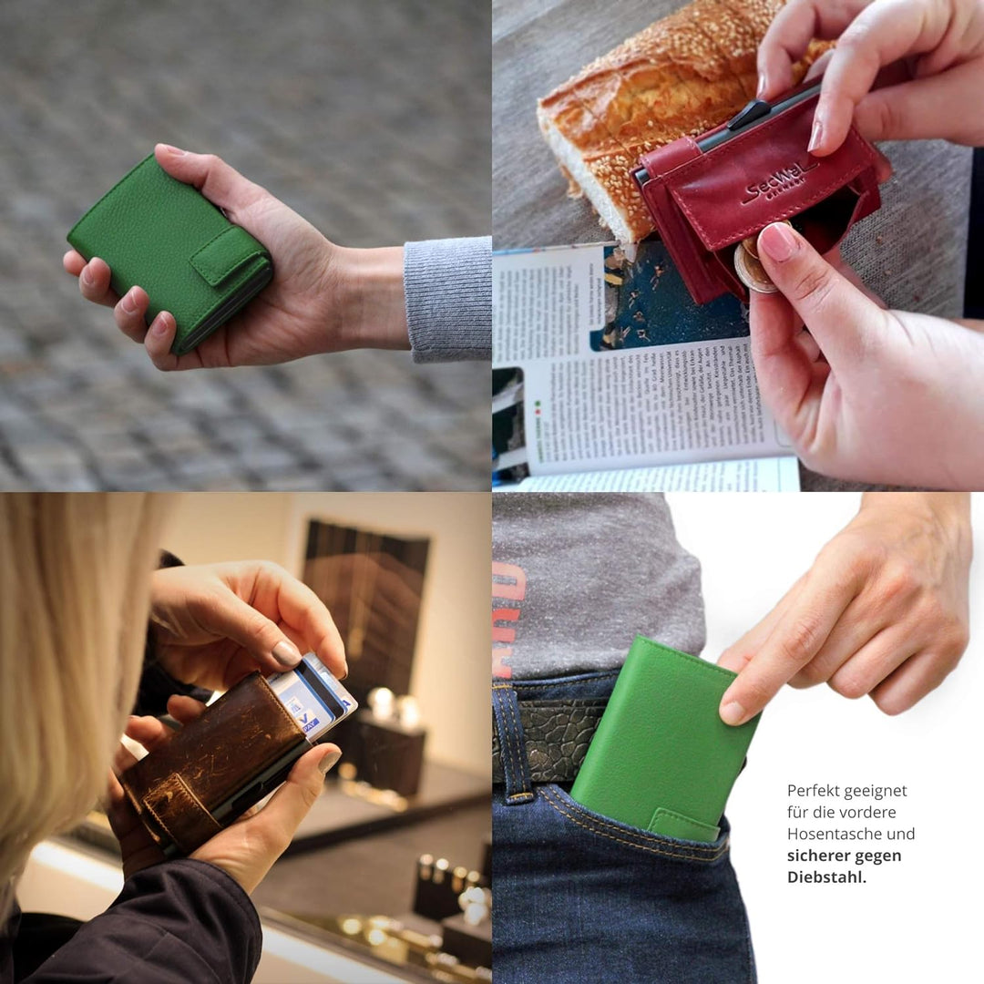 SecWal Kartenetui mit Münzfach Reissverschluss (Grün), Grün