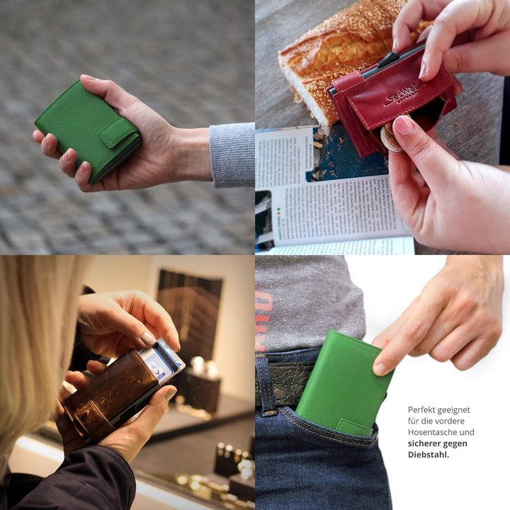 SecWal Kartenetui mit Münzfach Reissverschluss (Grün), Grün