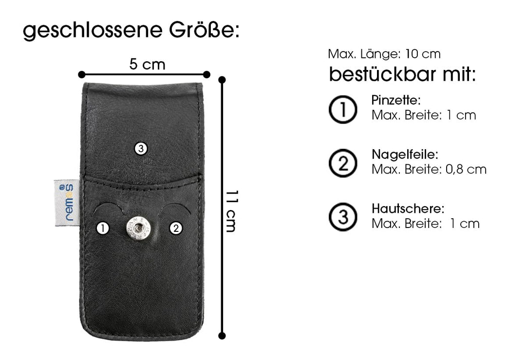 REMOS Nageletui leer aus echtem Leder zum Bestücken mit 3 Instrumenten - schwarz, Schwarz