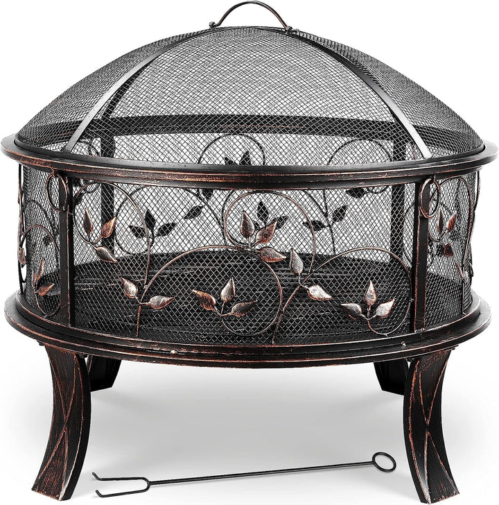 Feuerschalen, Feuerschale mit Funkenschutz, Feuerschale Garten Ø71x65cm, inkl. Poker & Kohlerost, Fe