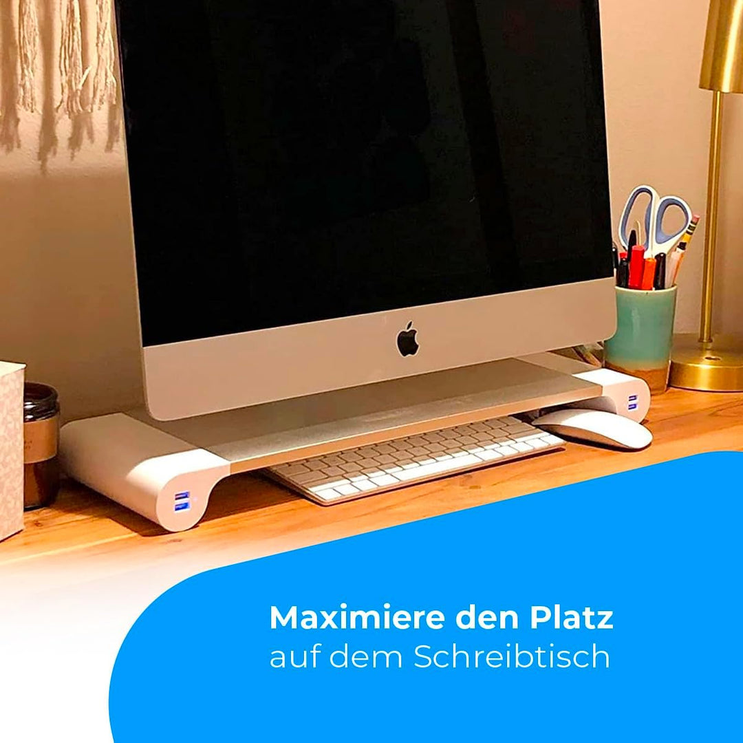 NK Tragbarer Monitorständer - Anti-Rutsch Aluminium, Computer-Riser, 4 USB-Ladeanschlüsse, 22W, bis