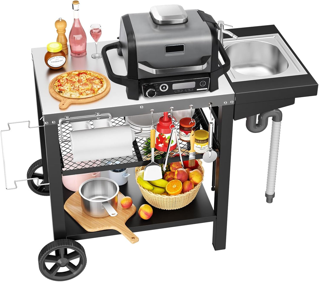 GFTIME Grillwagen 107x63x81cm, Grilltish mit Spüle für Ninja woodfire, für Pizzaöfen, grillwagen Out