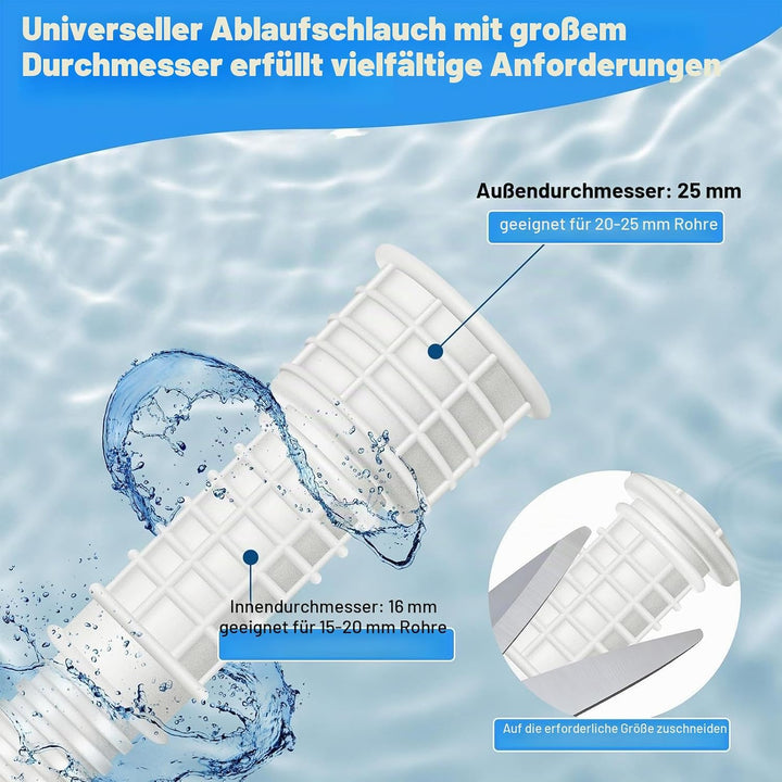 Flexibler Ablaufschlauch für Klimaanlage und Luftentfeuchter – 4 m mit Adapterklemme aus Gummi, zusc