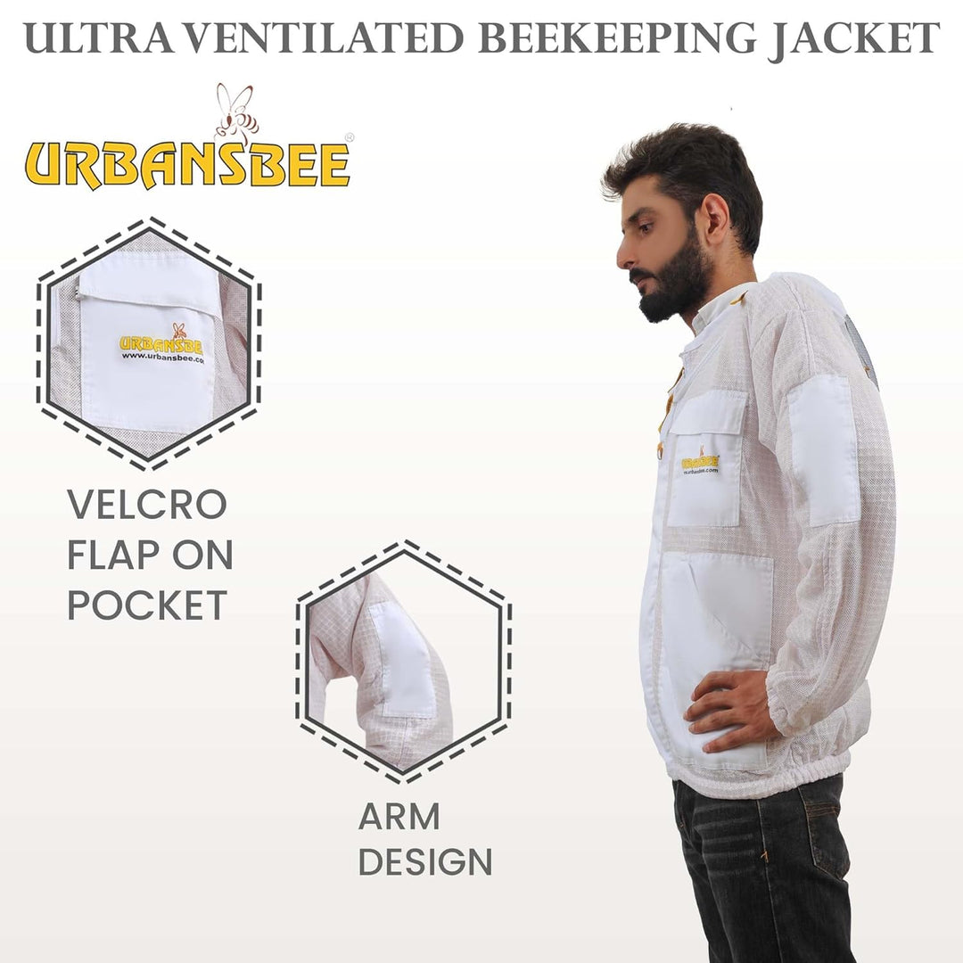 URBANSBEE Beekeeping Jacket 3-Layer Round Hat Pattern Vented Mask Beekeeping Jacket Protection for B